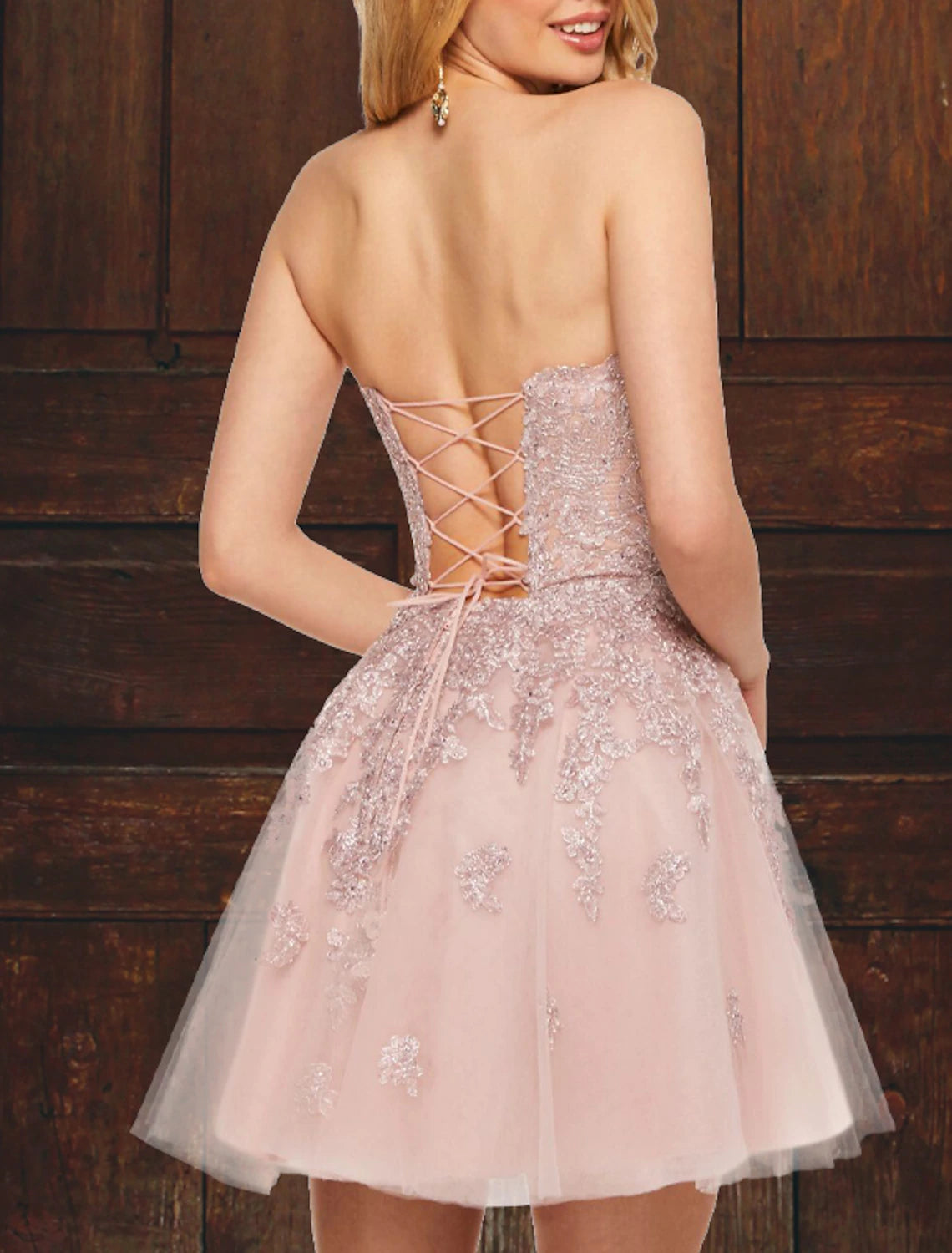 Wholesale A-Line Prom Dresses Plus Size Dress Homecoming Graduation Short / Mini Sleeveless Strapless Pink Dress Tulle with Appliques